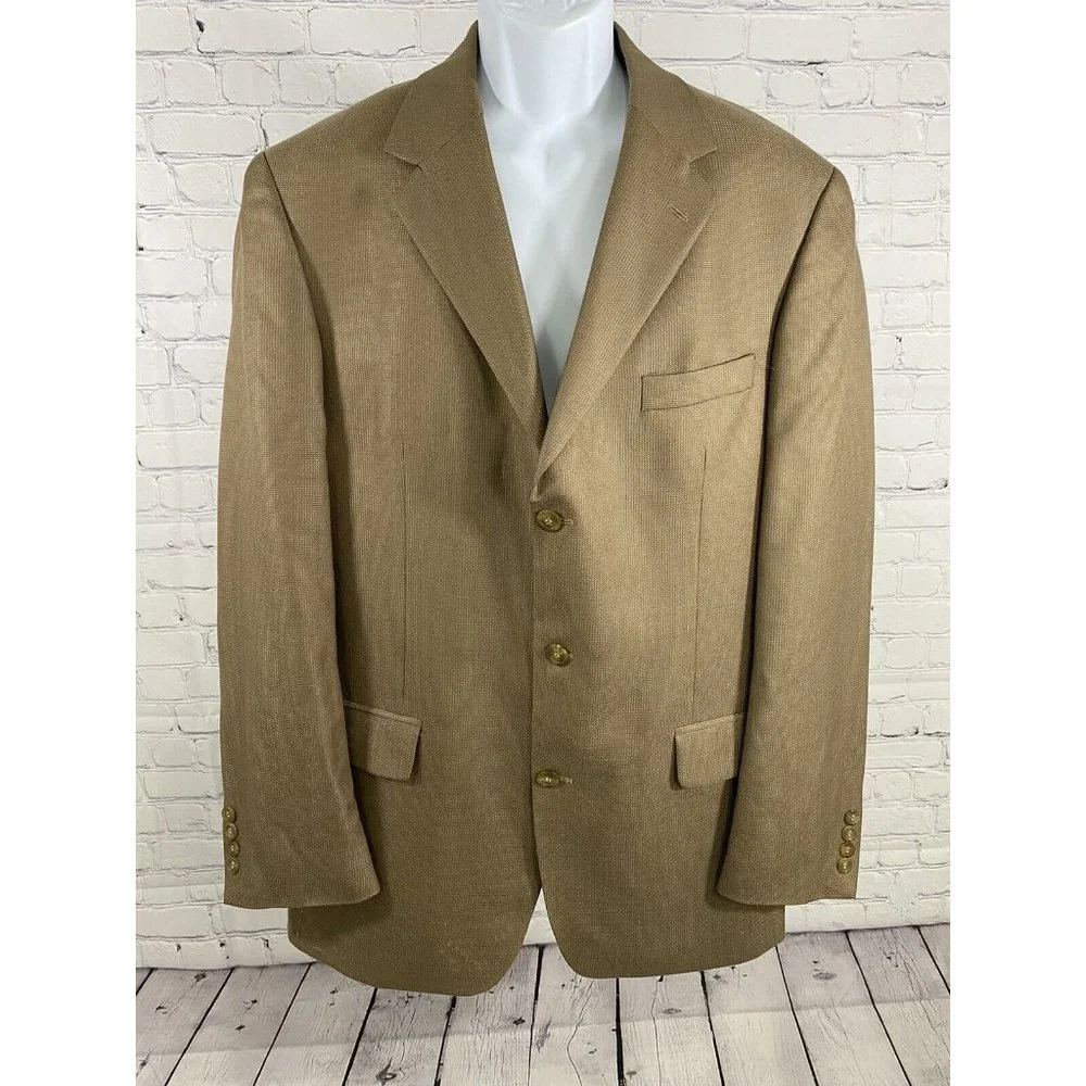 Andrew Fezza 3 Button Golden Brown Silk Super 100s Wool Jacket Blazer 42L READ